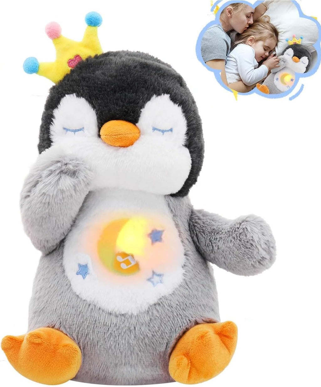 Peluche de pingüino que respira con música suave y ligera para