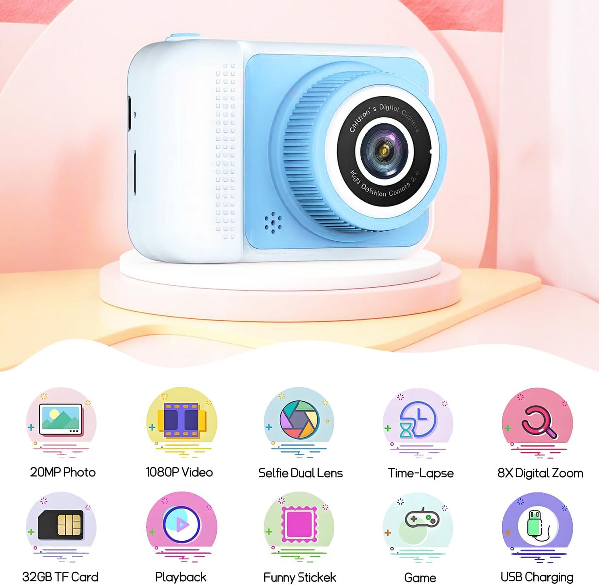 Juguetes de cámara para niñas y niños de 3 a 8 años, cámara 1080P p...