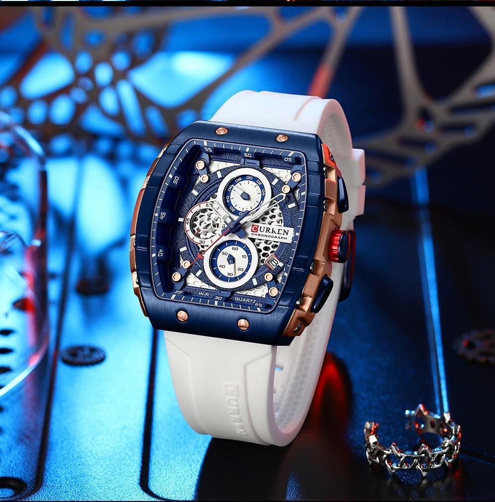 PASOY Reloj cronógrafo para hombre, cara grande, caja Tonneau, correa de