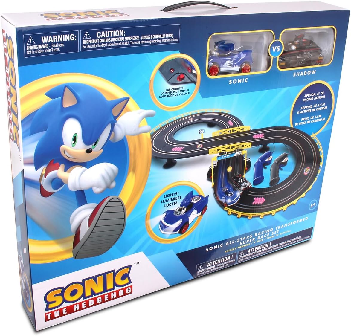 NKOK Sonic & Shadow Juego de Pista de Carreras con 8 Carriles y Contador de Vueltas