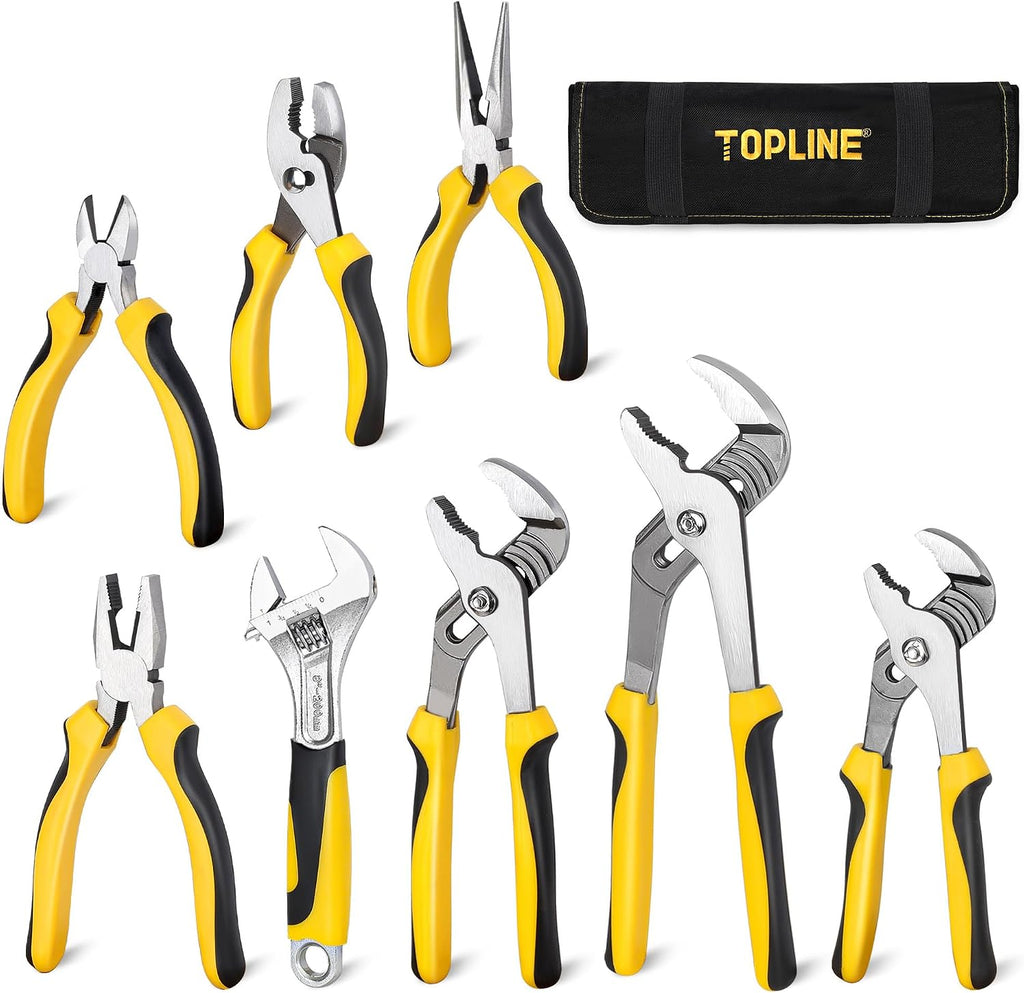 TOPLINE - Juego de alicates y llaves con bolsa rodante (8 piezas)