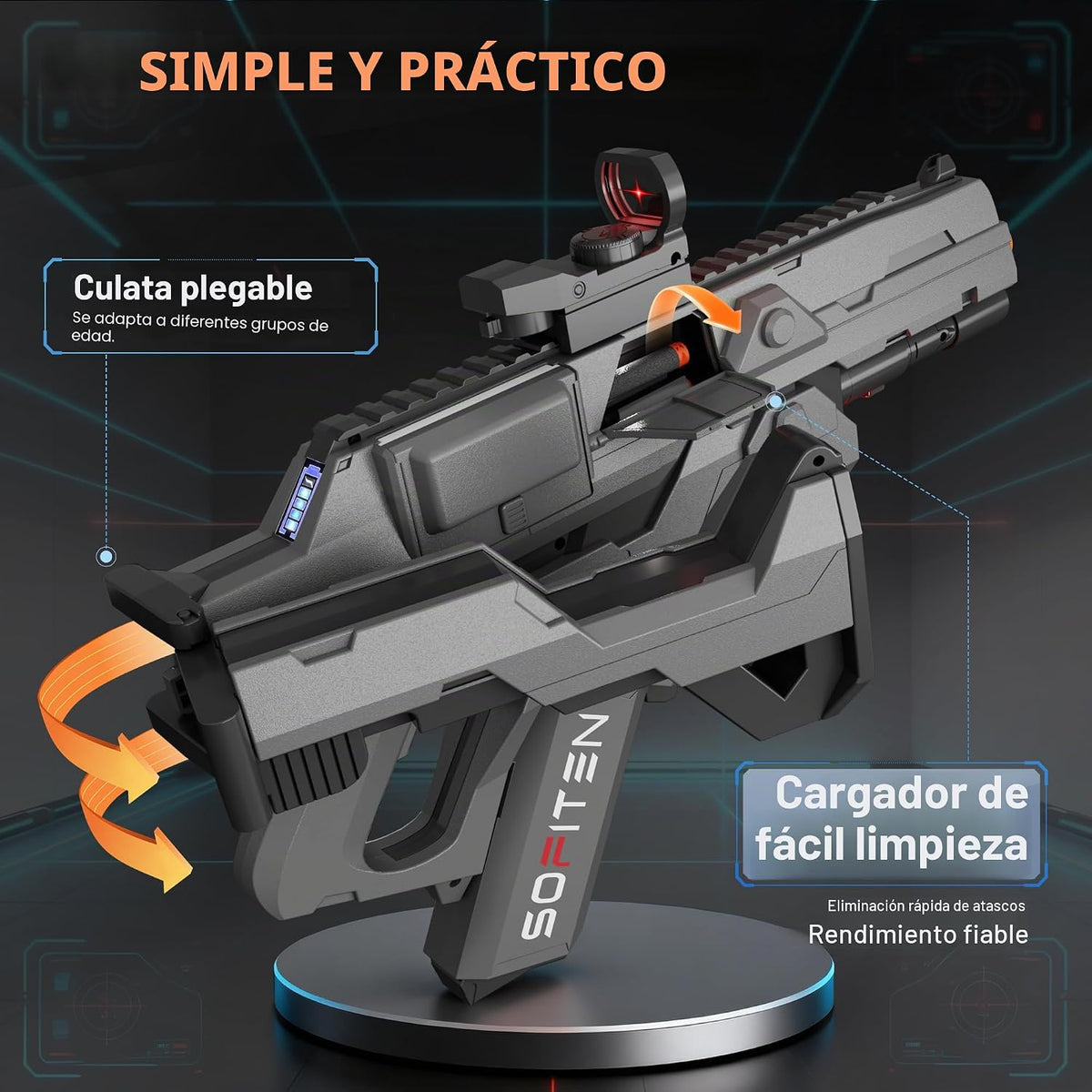 SOFITEN Pistola de juguete con rifle de francotirador automático, chaleco táctico de juguete de espuma con linterna, plegable, juego de actividades de disparo para niños de 8 a 12 años
