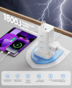 Regleta de alimentación 12AC 3USB, protector contra sobretensiones, cable de extensión de 10 pies, color blanco, 1