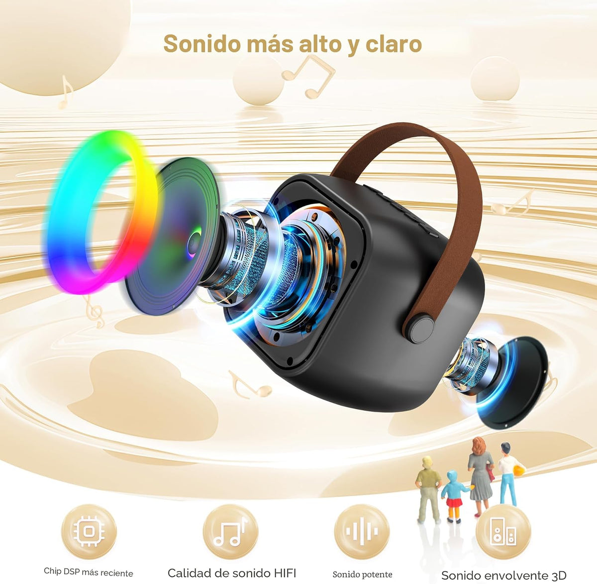 Mini máquina de karaoke, altavoz portátil de karaoke Bluetooth con 2 micrófonos inalámbricos y luces de fiesta para niños y adultos, regalos de cumpleaños para niñas, niños, fiesta familiar en casa