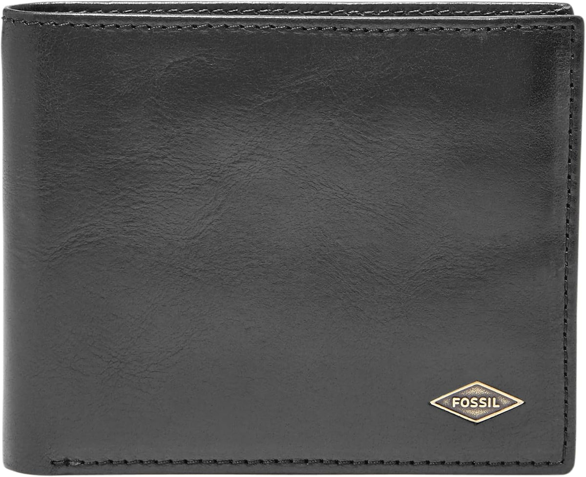 Fossil Ryan - Cartera de piel para hombre, con bloqueo RFID, plegable, con identificación abatible, color negro