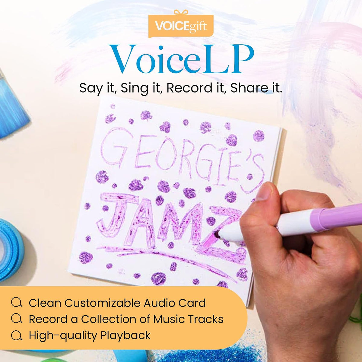 VoiceLP - Reproductor de audio y música digital MP3 y WAV, color blanco | Tarjeta de felicitación de reproducción de audio para mixtapes, listas de reproducción, conferencias, ayuda de