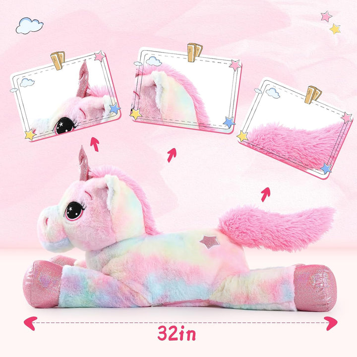 Tezituor Juguetes de peluche de unicornio gigante de 32 pulgadas, l...