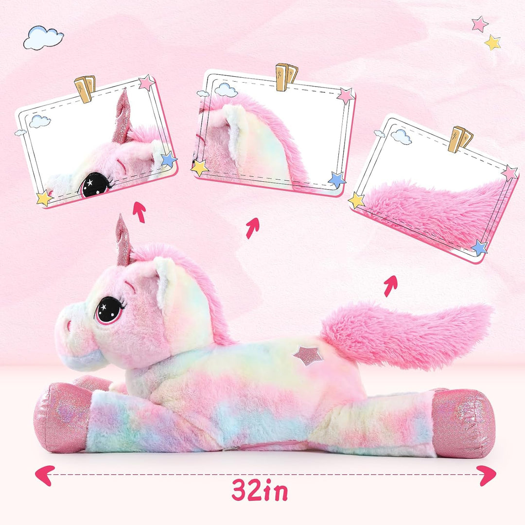 Tezituor Juguetes de peluche de unicornio gigante de 32 pulgadas, l...