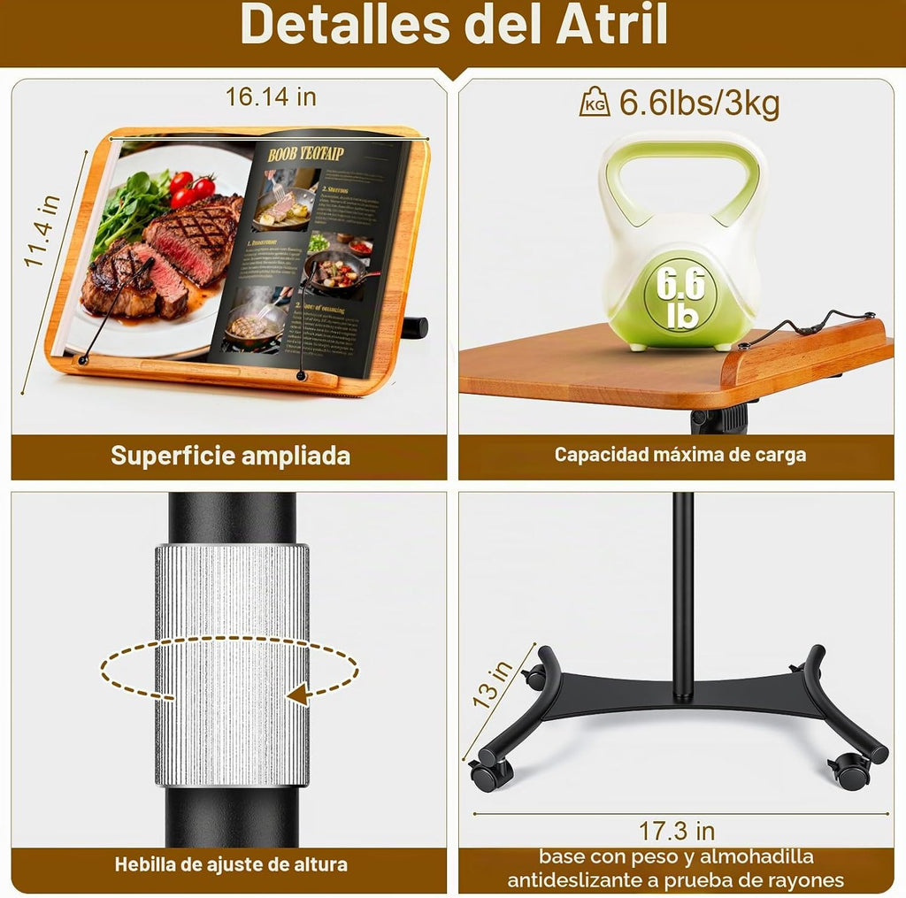 Soporte de música 2 en 1 de doble uso y soporte para libros de escritorio, altura ajustable de 16.5 a 51 pulgadas, 100% madera maciza para computadora portátil, soporte para libro con clips elásticos