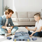 Backgammon - Juego de 2 jugadores clásico de backgammon para adultos, juego de mesa con funda de piel sintética, portátil y juego de backgammon de viaje (gris, 11 pulgadas)