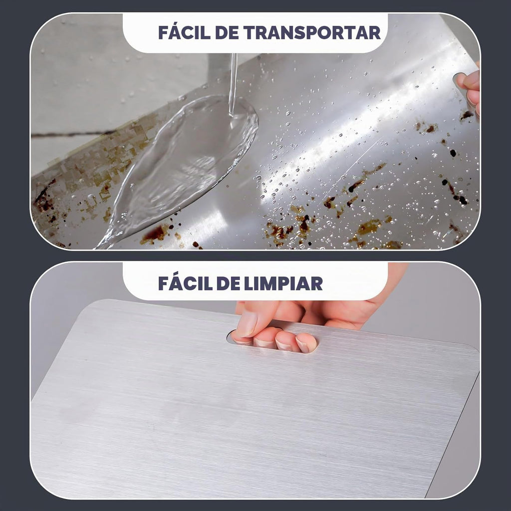 Juego de 3 tablas de cortar de acero inoxidable, tablas de cortar no tóxicas para cocina