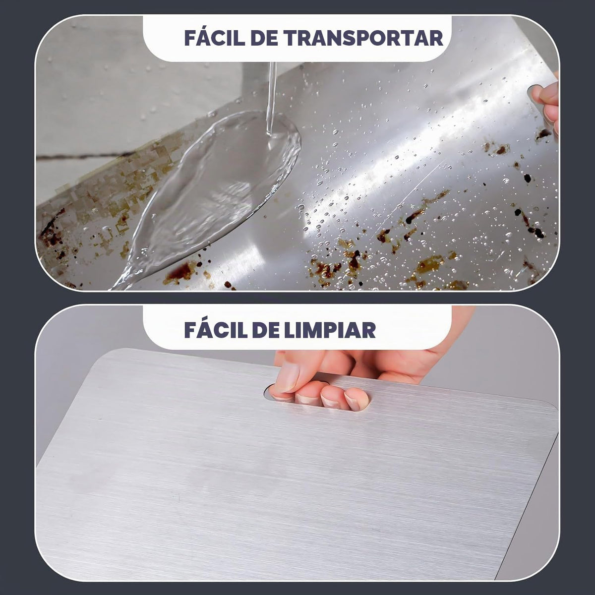 Juego de 3 tablas de cortar de acero inoxidable, tablas de cortar no tóxicas para cocina