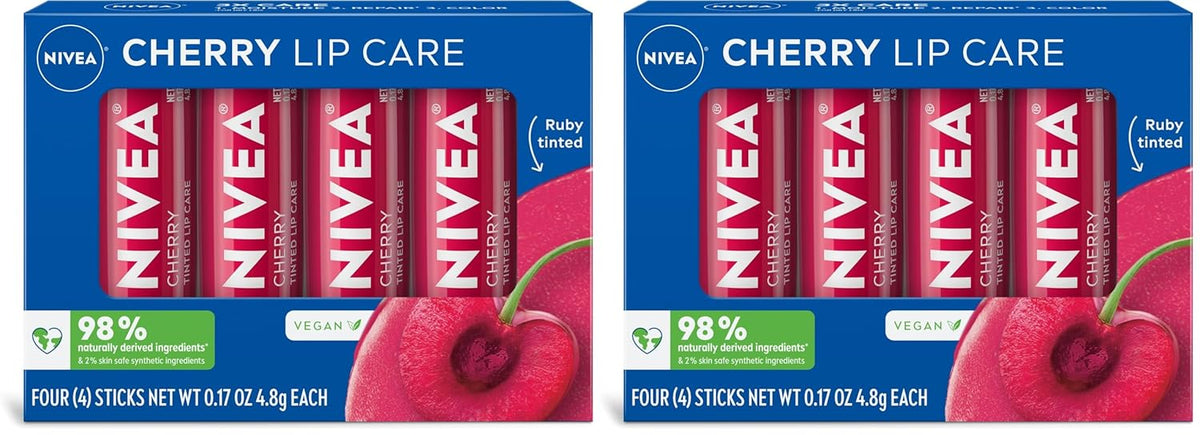 NIVEA Cherry Lip Care, paquete de bálsamo labial teñido de rubí con...