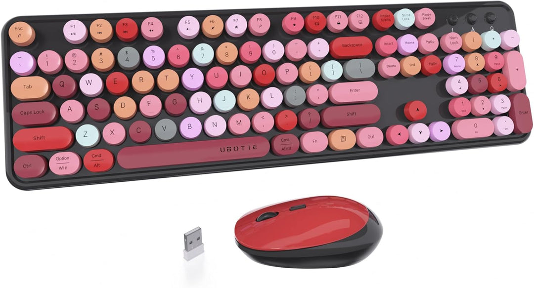 UBOTIE Teclado inalámbrico colorido para computadora y mouse óptico...