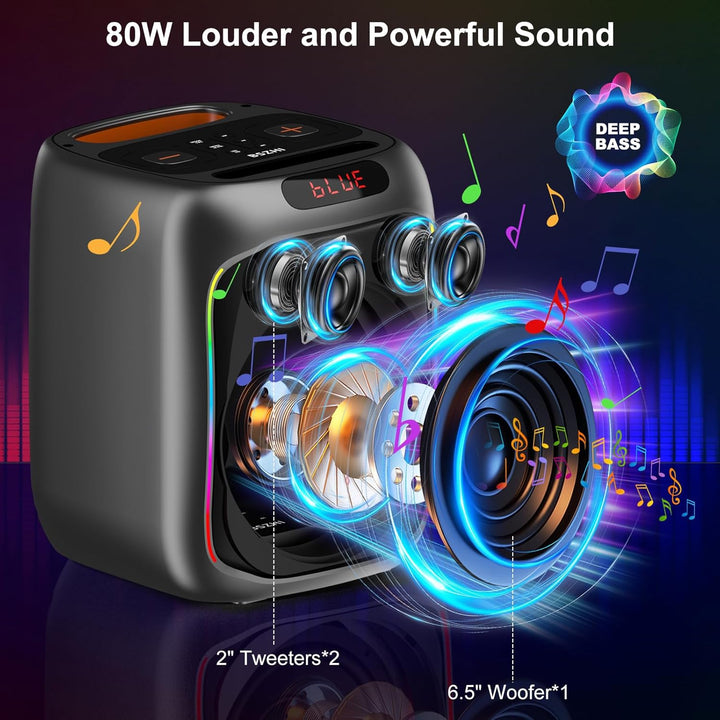 Máquina de karaoke con 2 micrófonos inalámbricos, altavoz Bluetooth...