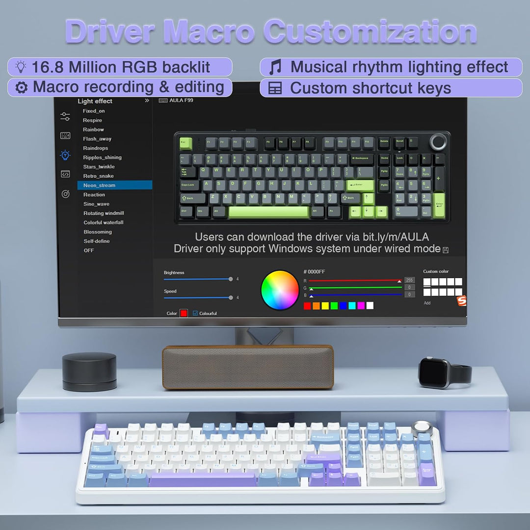 Teclado mecánico inalámbrico AULA F99 Pro con perilla, sonido cremo...