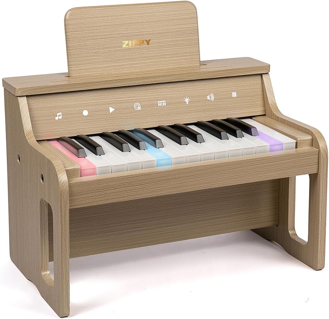 ZIPPY Piano infantil iluminado de 25 teclas con panel de control táctil