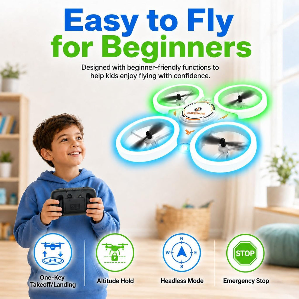 Drone para niños Luz LED RC Quadcopter Hélice Protección Completa Fácil