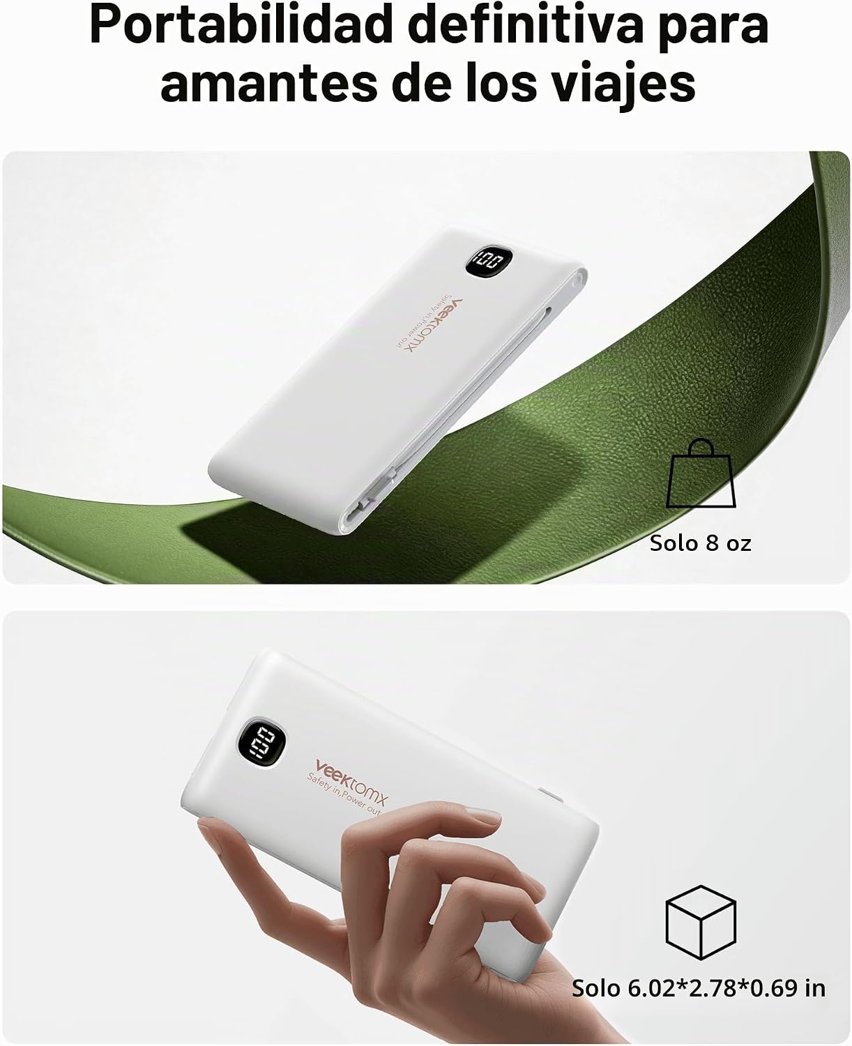 VEEKTOMX Cargador portátil con cables integrados de 10000 mAh, banc...