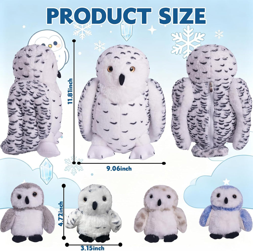 Juego de 5 piezas de animales de peluche de búho nevado, juguete de peluche