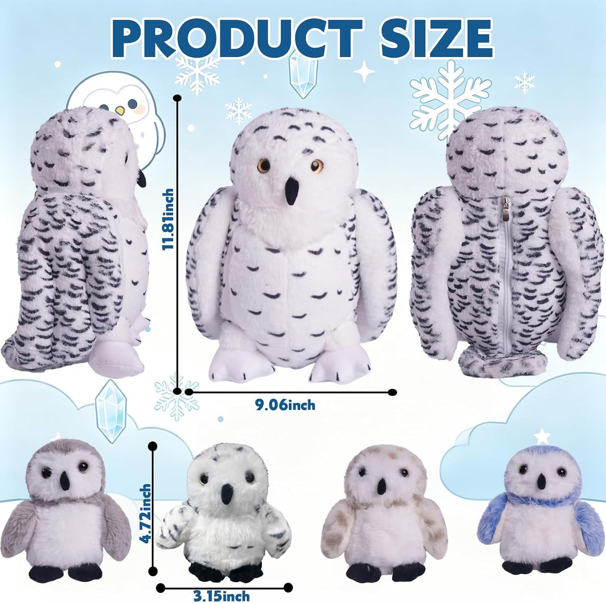 Juego de 5 piezas de animales de peluche de búho nevado, juguete de peluche