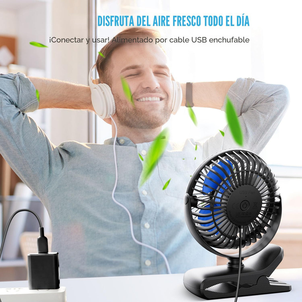 BESKAR Ventilador de clip alimentado por USB, ventilador portátil d...