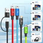 Cable de carga múltiple 4 en 2, paquete de 3 cables de carga de 5 pies para