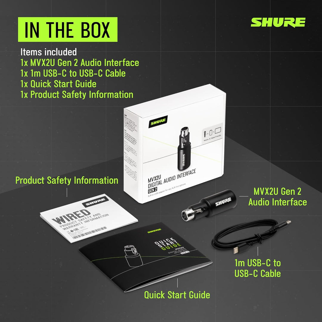 Shure MVX2U Gen 2 XLR a USB-C Interfaz de audio digital, certificad...