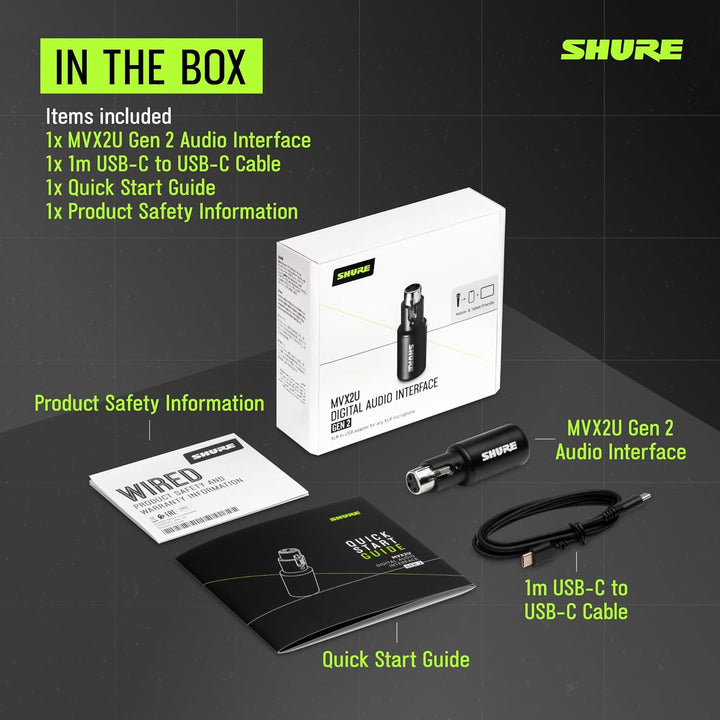 Shure MVX2U Gen 2 XLR a USB-C Interfaz de audio digital, certificad...