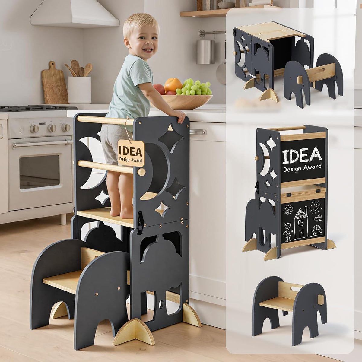 COSYLAND - Taburete de cocina 4 en 1 para niños pequeños