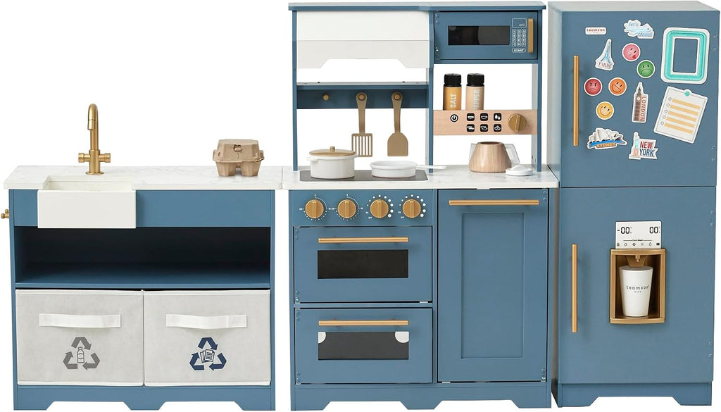Teamson Kids Little Chef Atlanta Modular Play Kitchen, Blue/blanco/Gold