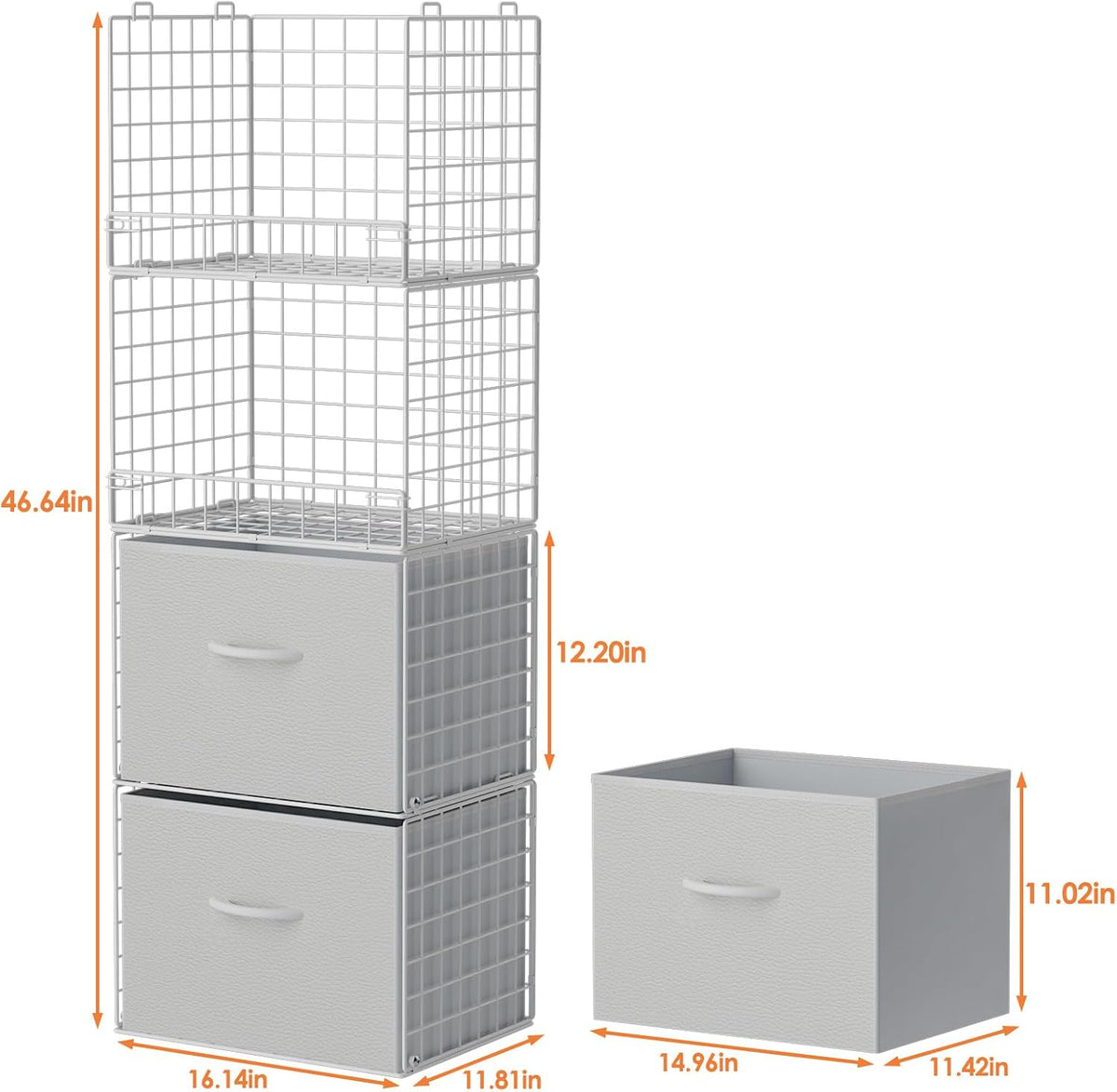 Organizadores de Closet apilables de 4 niveles con 2 cajones, Estante plegable para armario y estantes de almacenamiento, Cajones apilables para sistema organizador de closet, blanco(Patente en trámite)