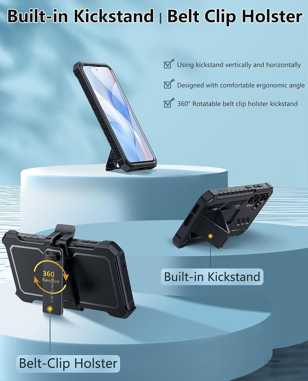 FNTCASE - Funda para Samsung Galaxy S24 FE con clip para cinturón y soporte, color negro