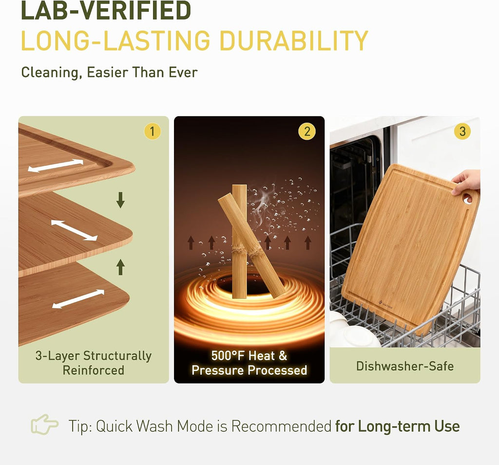Tabla de cortar de bambú ligera y duradera con pies antideslizantes, tabla de cortar de madera no tóxica para cocina, resistente al calor, tabla de cortar y charcutería con ranura para jugos, esenciales de cocina para carne