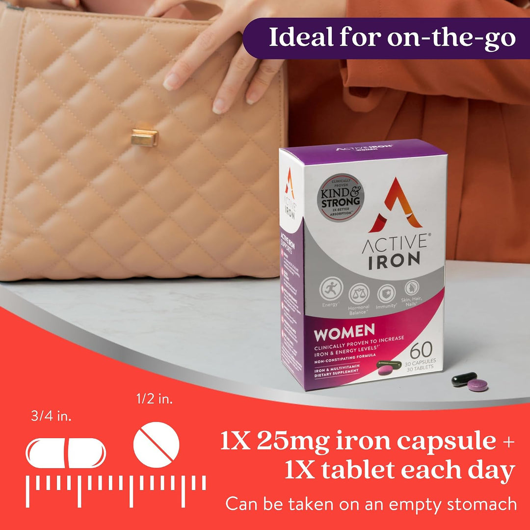 Suplemento de hierro activo de 25 mg + multivitamínico para mujeres...
