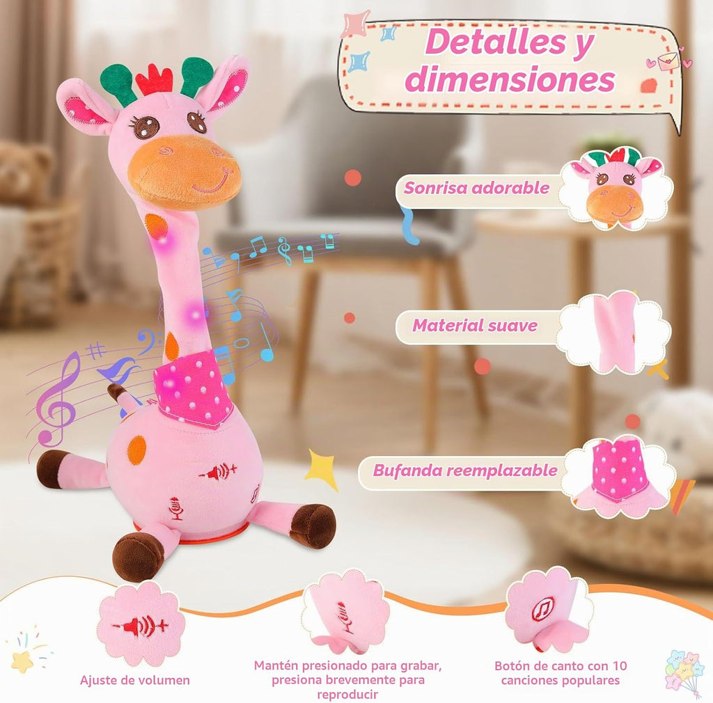 Juguete de jirafa bailarina, juguete de peluche para bebé, canción que canta para niños pequeños, juguete musical brillante para regalo de cumpleaños de bebé, juguete de jirafa Groovy (jirafa rosa)