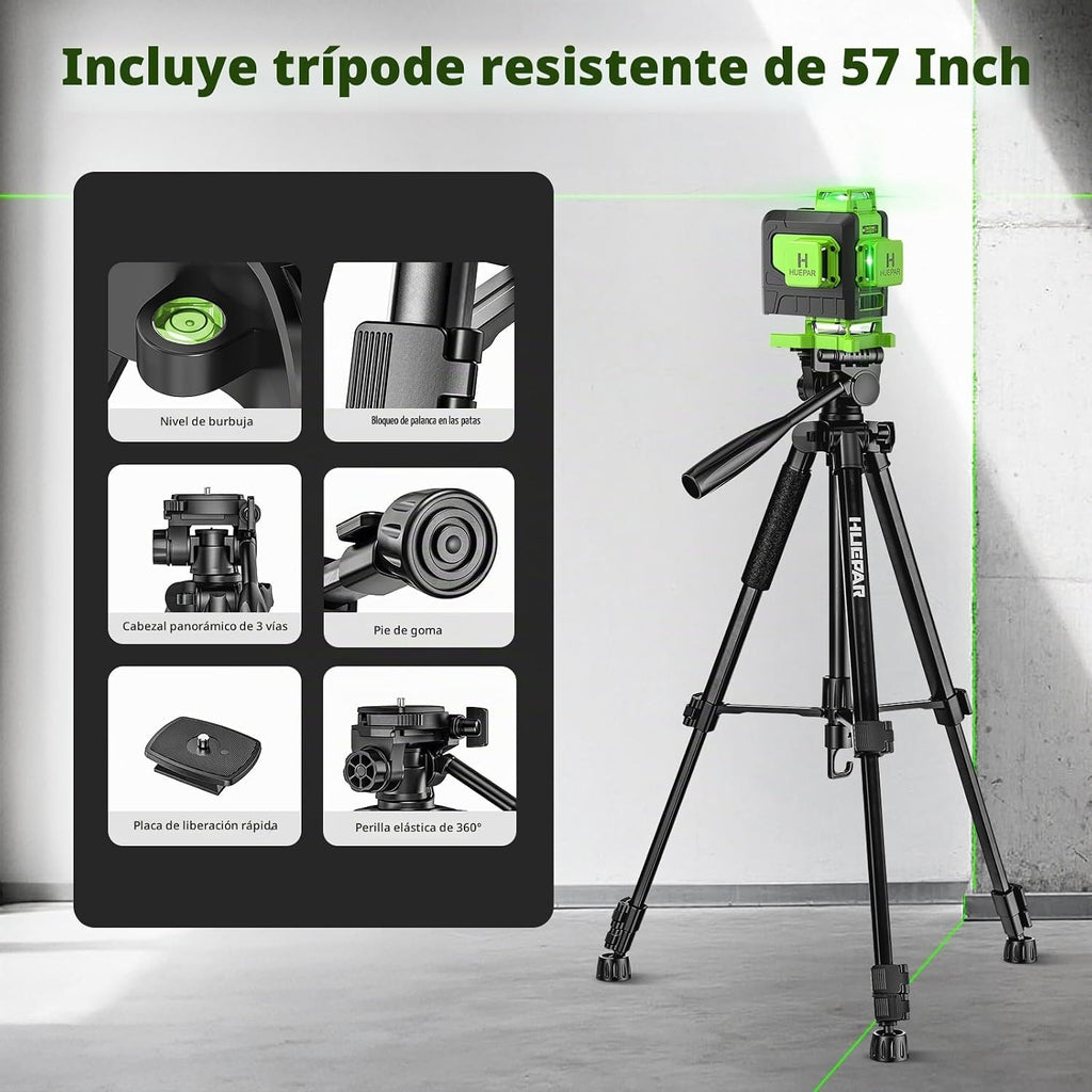 Huepar Nivel láser autonivelante con trípode de 60 pulgadas de alto, 4x360