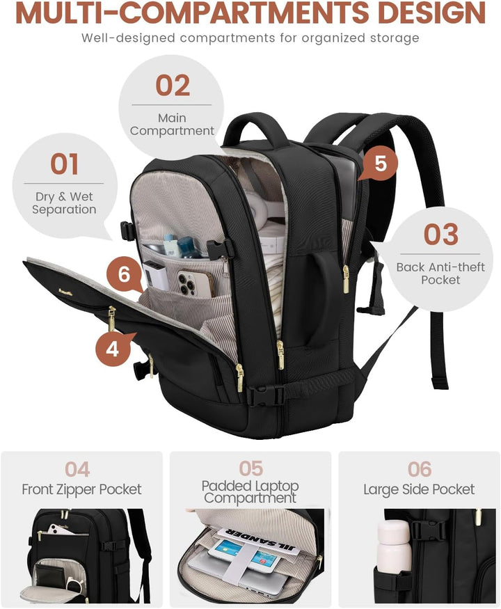 LOVEVOOK Mochila de viaje para mujer y hombre, Negro, Mochilas de v...
