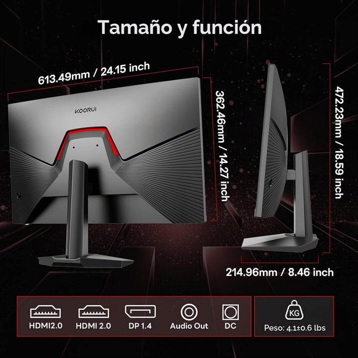KOORUI Monitor para juegos de 27" 1440P, 260Hz\/240Hz, IPS rápi...