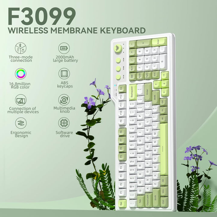 Aula F3099 - Teclado inalámbrico con perilla multimedia, triple mod...