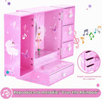 Jewelkeeper Caja organizadora grande de joyas, figura musical giratoria, organizador de accesorios de dos puertas con 4 cajones, 2 ganchos, almacenamiento de madera para anillos, collares, aretes