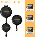 EWFEN Juego de 3 sartenes de hierro fundido, utensilios de cocina presazonados de calidad de chef profesional de alta resistencia, sartenes de 6, 8 y 10 pulgadas para freír, saltear y cocinar, usar en interiores y exteriores, horno, parrilla