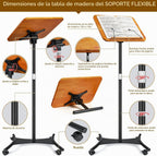 Soporte de música 2 en 1 de doble uso y soporte para libros de escritorio, altura ajustable de 16.5 a 51 pulgadas, 100% madera maciza para computadora portátil, soporte para libro con clips elásticos