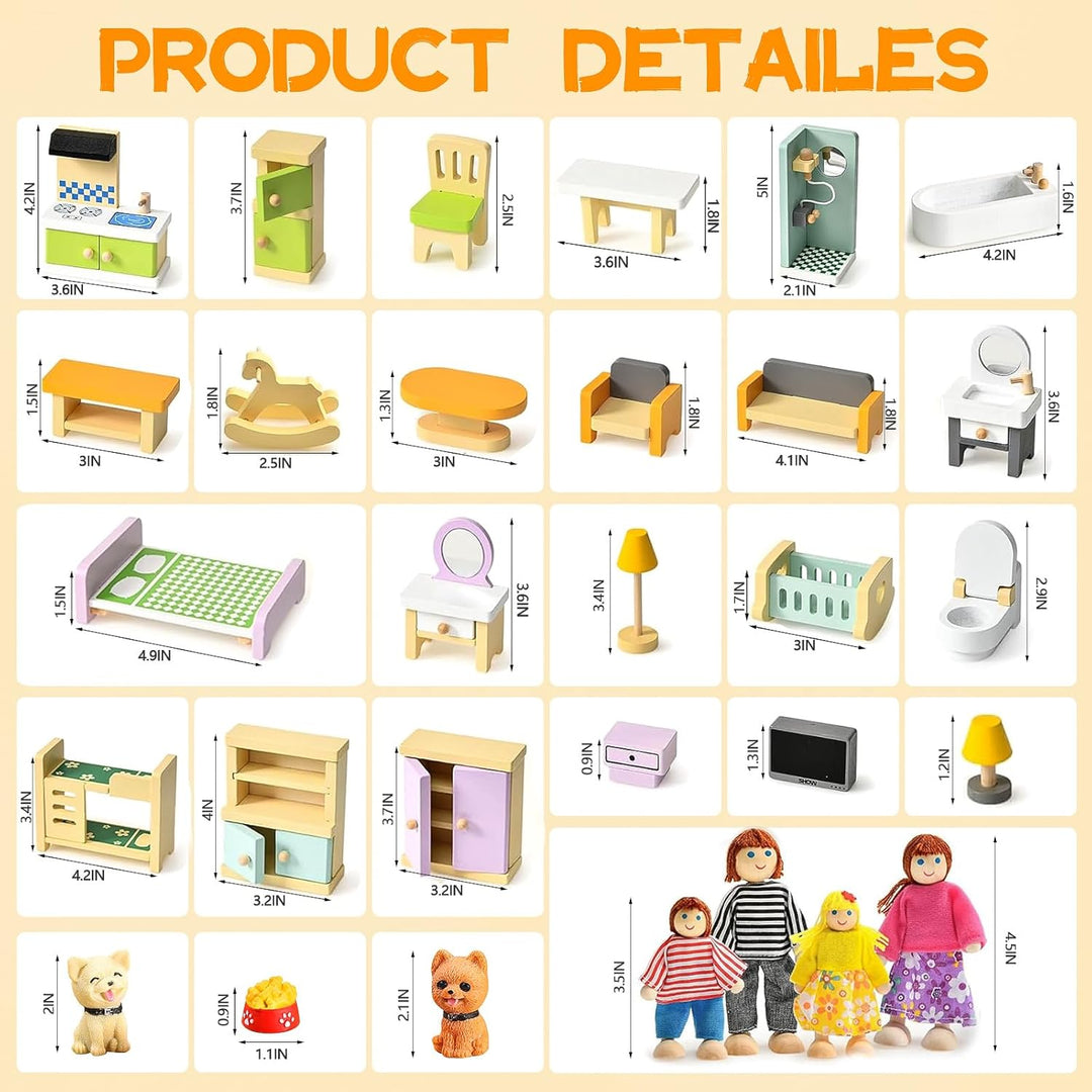 HAPGFS Juego de muebles de casa de muñecas de madera de 36 piezas c...