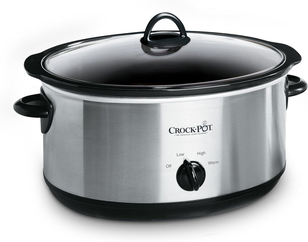 Crock-Pot Olla de cocción lenta manual de 7 cuartos de galón, tamaño familiar que sirve a más de 8 personas y se adapta a asados de 6 libras, gres extraíble con ajuste de calentamiento, apto para lavavajillas para una fácil limpieza, acero inoxidable