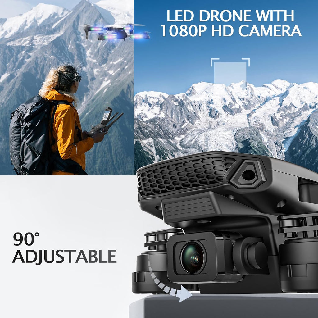 BEZGAR Drone con luces LED para adultos y niños principiantes, negro
