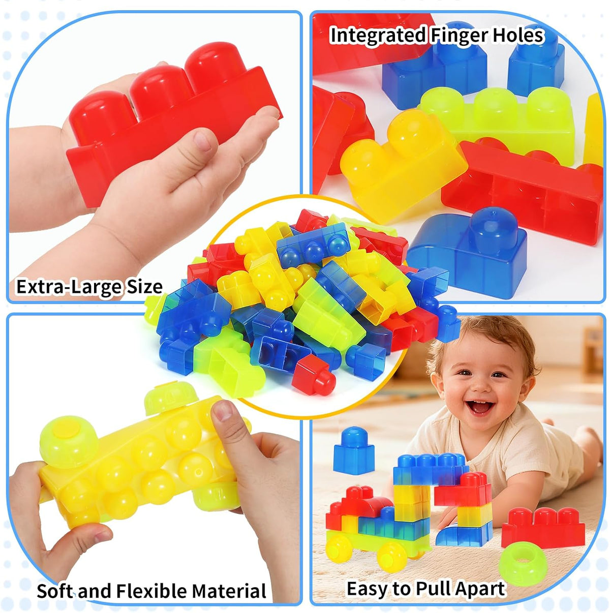 Bloques transparentes mega para niños pequeños de 1 a 3 bloques de