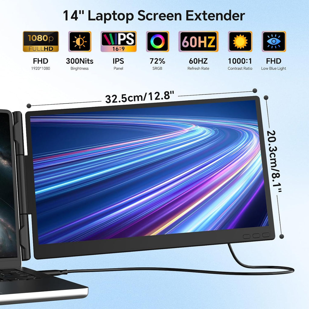 FEZOBR Extensor de pantalla para laptop, monitor ultrafino de 14 pu...