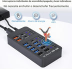 Zeroffi, J655-2402500D, hub USB 3.0 de 14 puertos, alimentado, adaptador 9V/2A