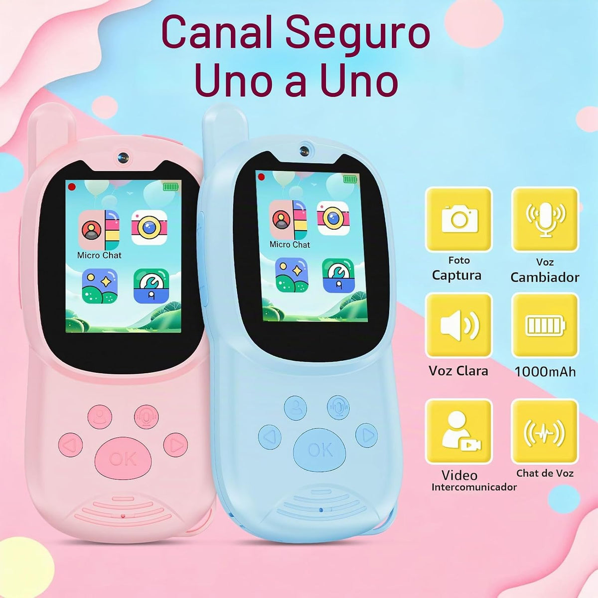 Walkie Talkies de video para niños con cámara, juguete Walkie-Talkie